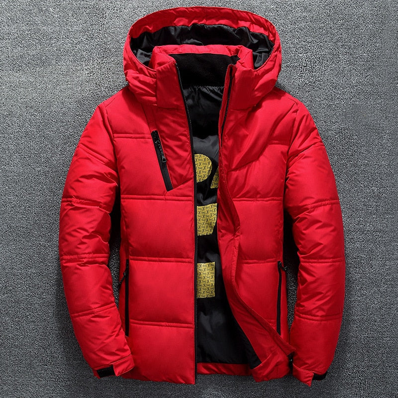 Duck Down Jacket Men Winter Warm Solid Color Hooded Jackets Outdoor Coat