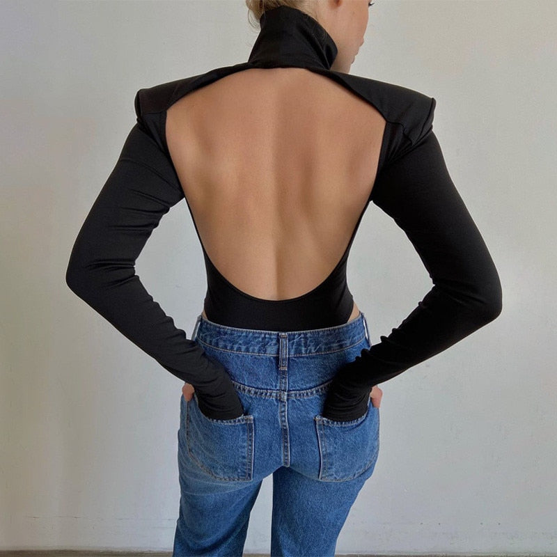 2022 Jumpsuits Women Rompers Sexy Club Hollow Out Backless Bodysuits Casual Long Sleeve Solid Slim