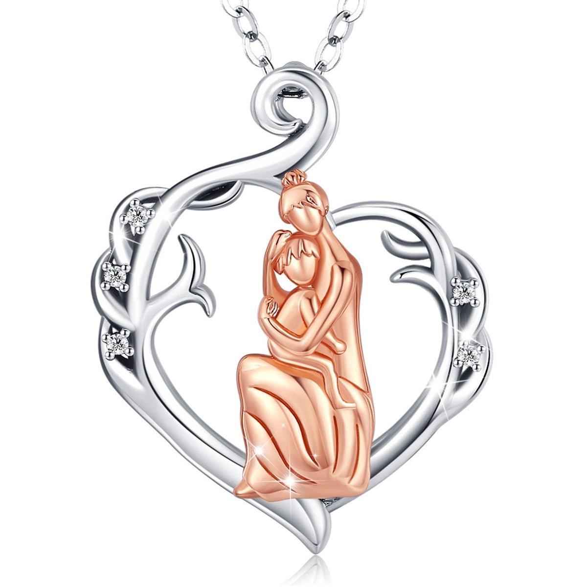 925 Sterling Silver Madre Figlia Guardiano Cuore Ciondolo Collana di cristallo pulito Gioielli di moda Per le donne Mamma