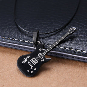 Love Music Exquisite Guitar Shaped Pendant Leather Rope Clavicle Chain Jewelry