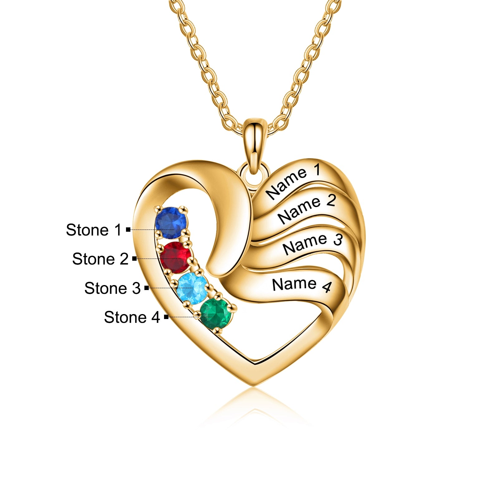 2-5 Names Customized Birthstone Fashion Memorial Heart Necklace