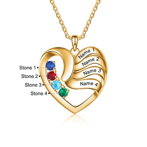 2-5 Names Customized Birthstone Fashion Memorial Heart Necklace