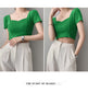 French Clavicle Square Collar Tops Women High Waist Croped Top Short Sleeve T-shirt Female