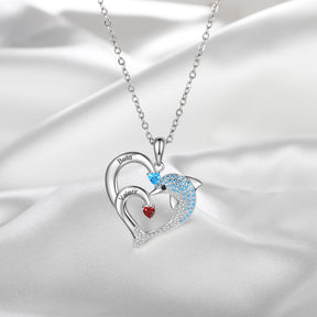 Delicate Dolphin 2-8 Name Necklace Customized Heart Pendant