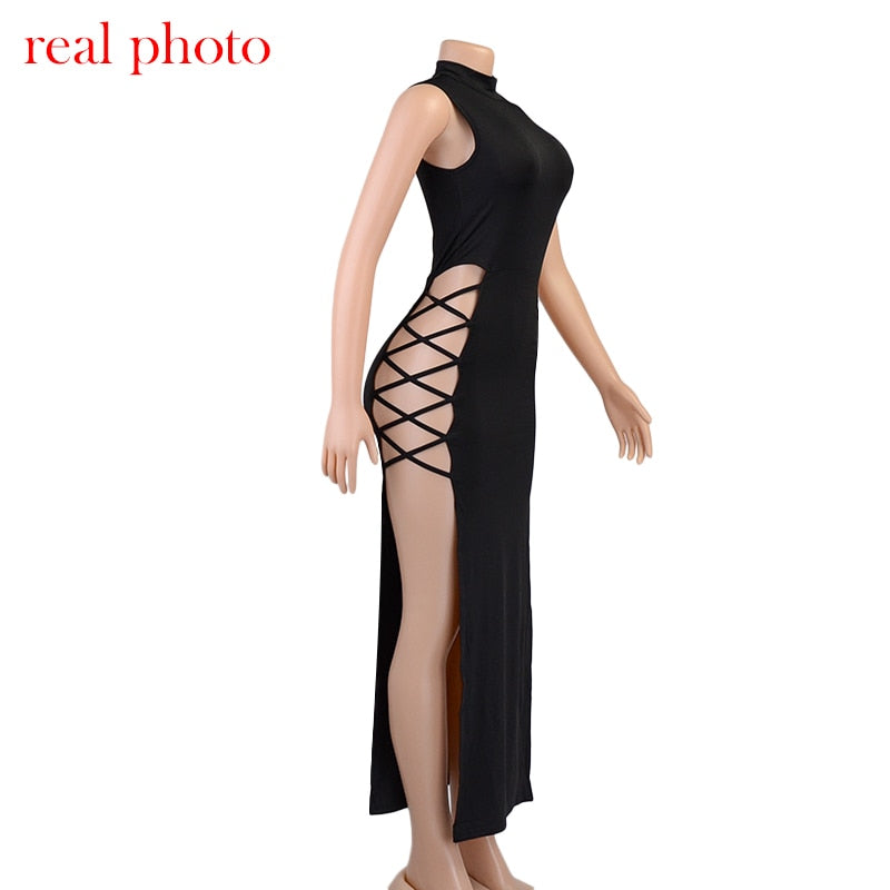 Elegant Black Sleeveless Bandage Dress for Women Club Party Backless Tank Dresses