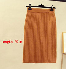 High Waist Women Knitted Skirt Spring Autumn Fashion Rib Skirt Elegant Midi Skirt