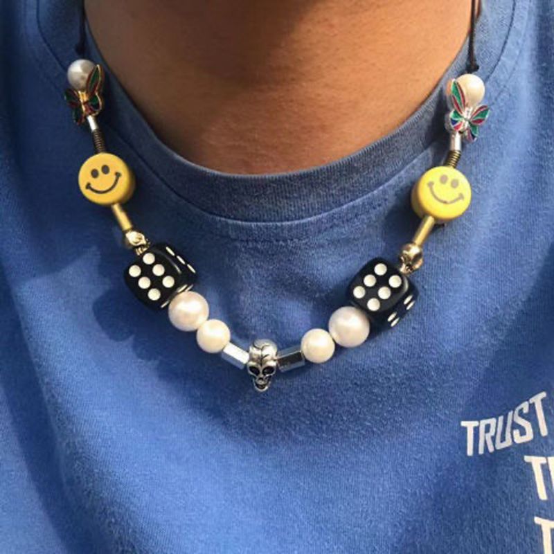 Punk Mode Rock Perle Smiley Schädel Seil verstellbarer Choker Lucky Dice Perlen Streetwear Halsketten