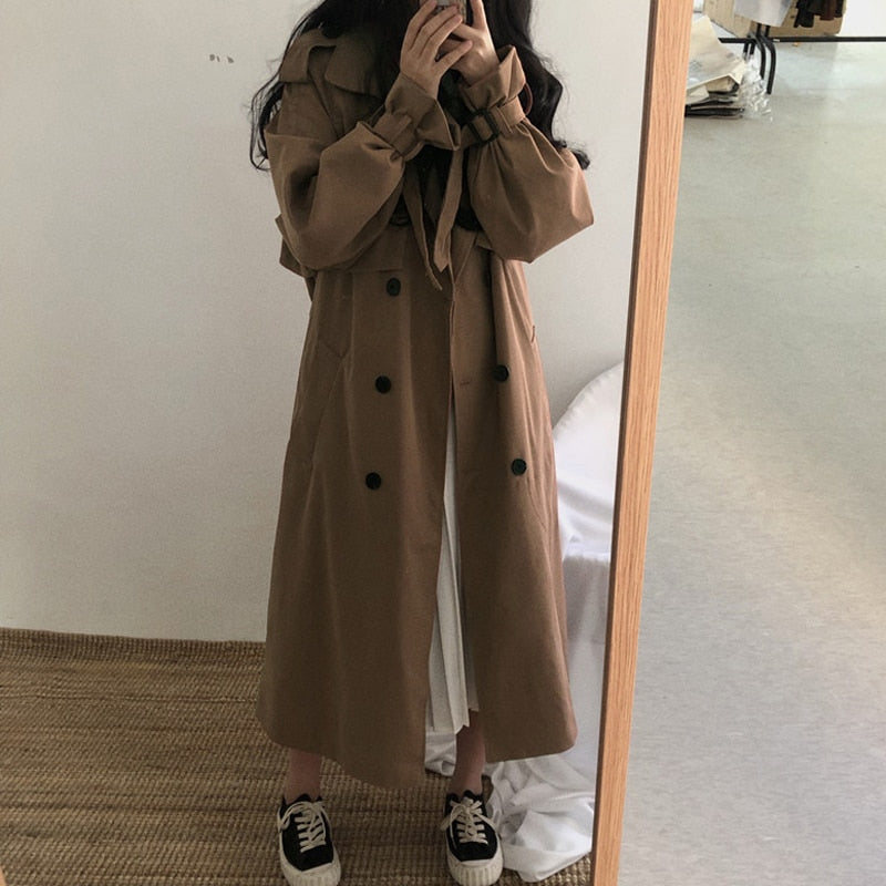 Loose Overcoat Autumn Winter Fashion Double-breasted Windbreaker Femme