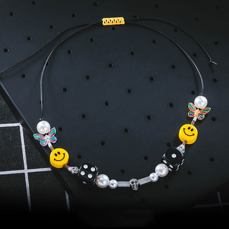 Punk Fashion Rock Pearl Smiley Skull Rope Adjustable Choker Lucky Dice Beaded Streetwear Necklaces