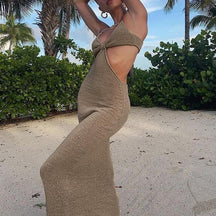 Knitted Maxi Dresses for Women Summer 2021 Elegant Sexy Cut Out Backless Bodycon