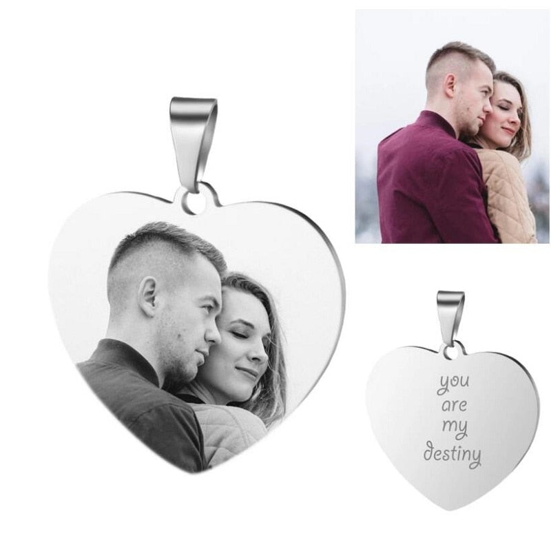 Custom Engraved Picture Photos Name Love Necklace for Women Heart Pendant