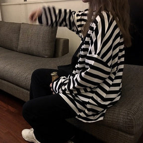 Women harajuku Striped Tshirt Long Sleeve O-Neck T-Shirts Casual oversized T Shirt