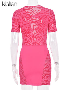 Cut Out Sexy Zebra Mesh Transparent Damen Pencil Short Kleider Minikleid für Strand Bodycon