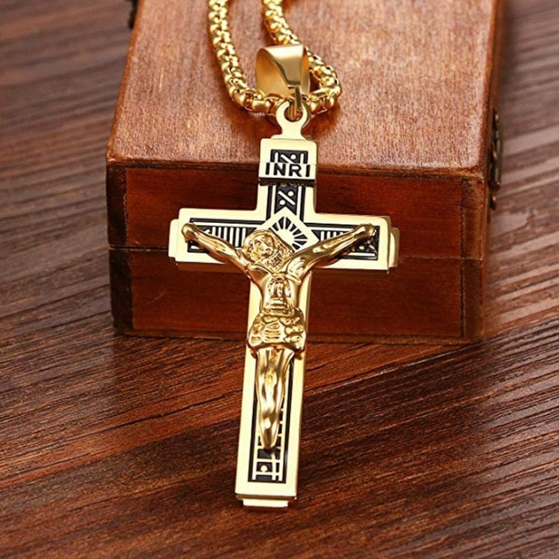 Personality Creative Jesus Cross Amulet Pendant Rock Casual Gift Catholic Christian Necklace