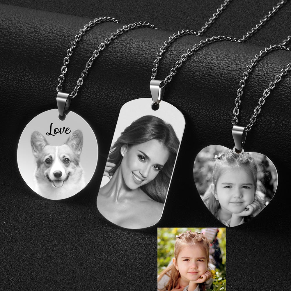 Custom Engraved Picture Photos Name Love Necklace for Women Heart Pendant