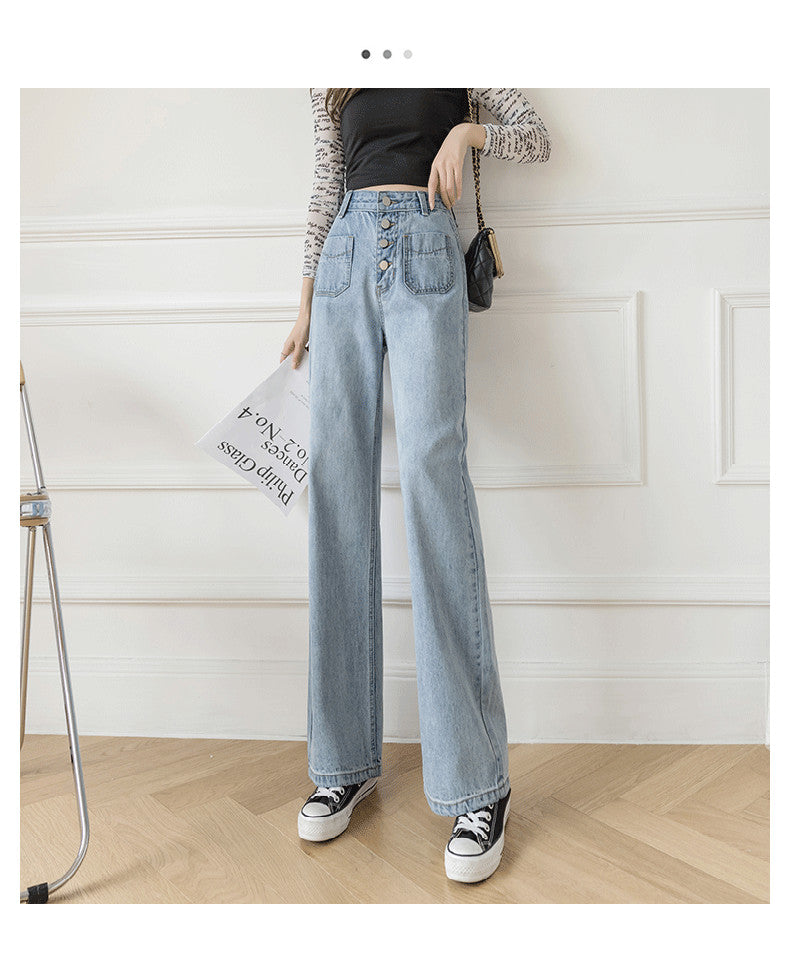 Women's Loose Straight Denim Trousers Female High Waist Wide Leg Pants high street