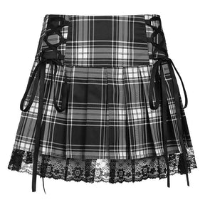 Skirts Pleated Skirt Lace Up Sexy Mini Punk Skirt Gothic Black Skirt Jupe Femme