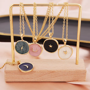 Colorful Moon Star Lightning Pendant Necklaces For Girls Enamel Fashion Jewelry