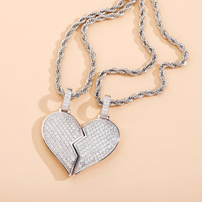 Heart Broken With Magnet Iced Out Pendant Necklace Mens/Women Hip Hop Gold Silver Color Jewelry