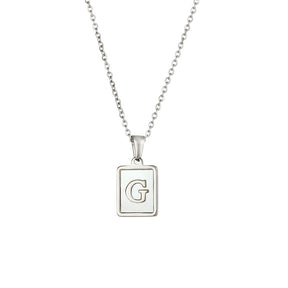 18K Golden Chain Necklaces Male Square Natural Shell Initial Letters Pendant Stainless Steel Jewelry