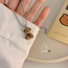 Cute Plush Bear Pendant Necklace Collar Jewelry