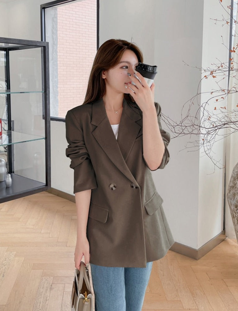 Übergroße Damenjacke lose zweireihige weibliche Anzugmäntel Elegant