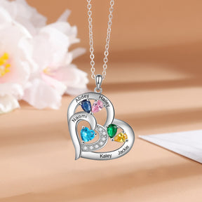 Personalized 1-6 Name Engraving Heart Pendant DIY Birthstone Necklace