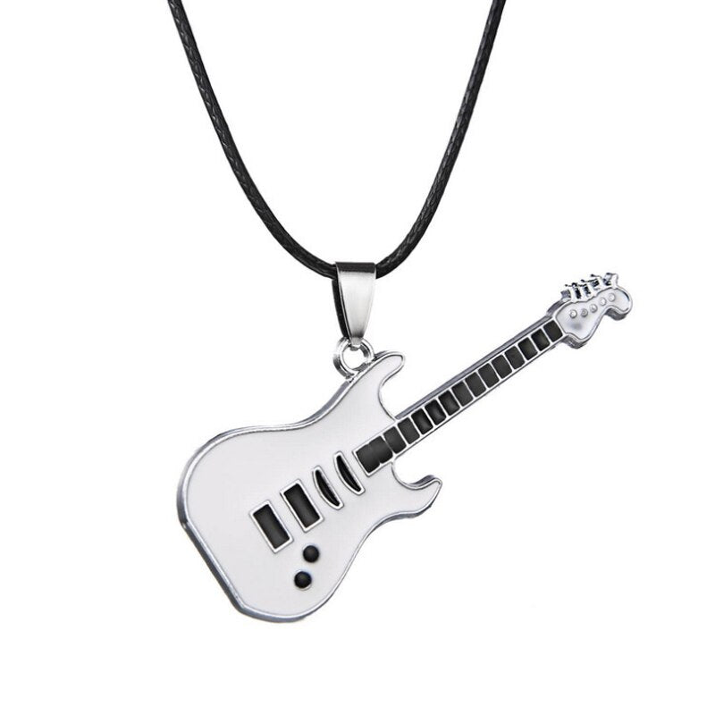 Love Music Exquisite Guitar Shaped Pendant Leather Rope Clavicle Chain Jewelry