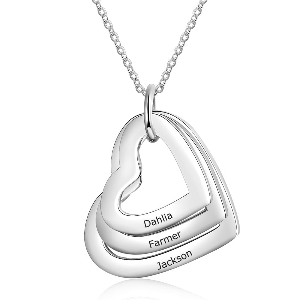 Personalized Family Necklace with 2-4 Names Heart Engraved Necklace