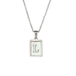 18K Golden Chain Necklaces Male Square Natural Shell Initial Letters Pendant Stainless Steel Jewelry