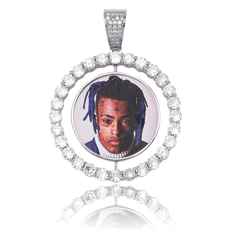 Custom Made Photo Rotating double-sided Medallions Pendant Necklace Men's Hip hop Jewelry