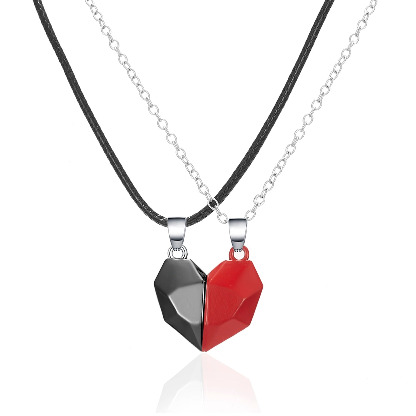 Collana magnetica sfaccettata a distanza per amanti della collana con ciondolo a forma di cuore punk da 2 pezzi
