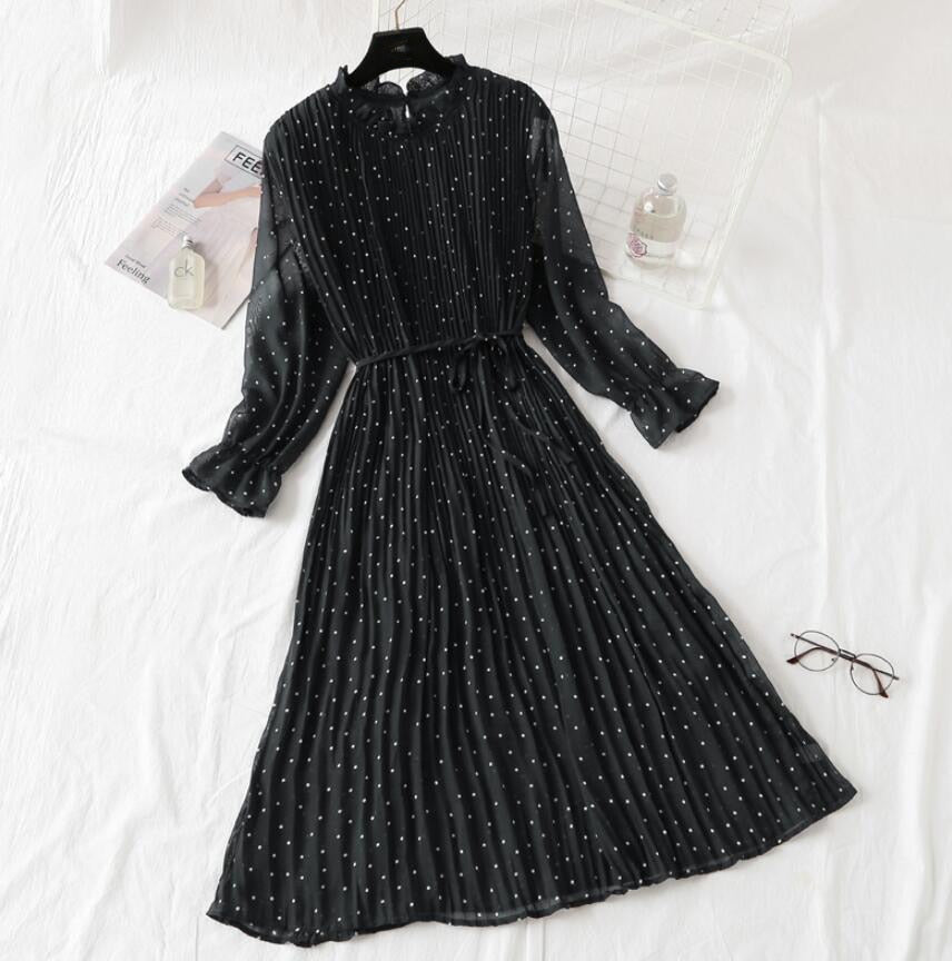 Polka Dot Women Dress Flare Sleeve Office Chiffon Dot Print Dresses A-line Vintage Vestidos