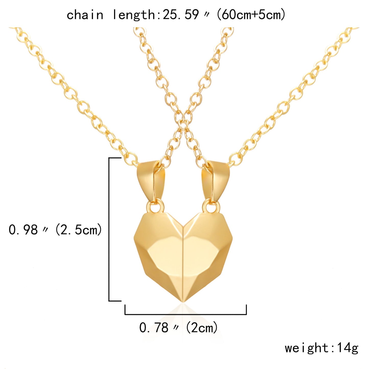 Collana magnetica sfaccettata a distanza per amanti della collana con ciondolo a forma di cuore punk da 2 pezzi
