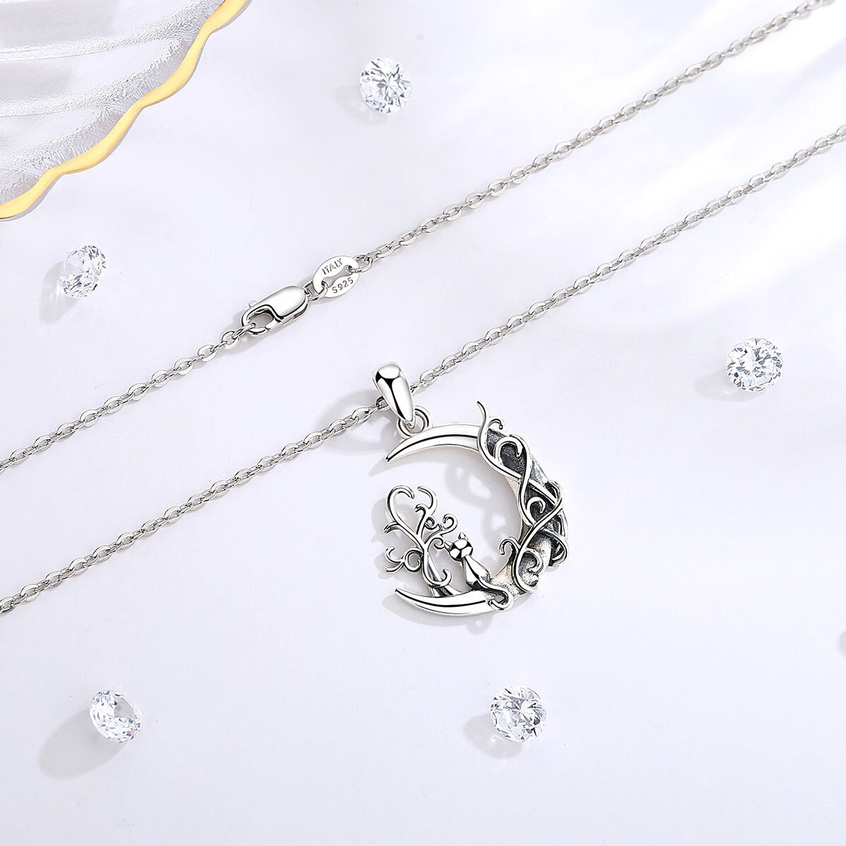 Cat Tree of Life Collana con ciondolo Cat Sit on Moon Collana Gioielli con ciondoli da donna