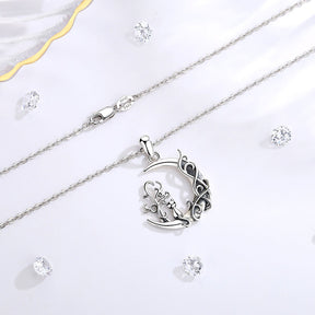 Cat tree of Life Pendant Necklace Cat Sit on Moon Necklace Woman Charm Jewelry