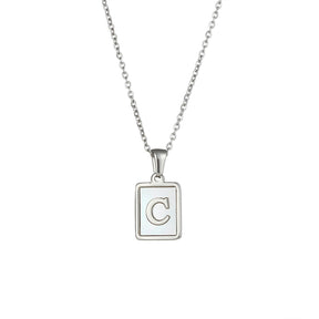 18K Golden Chain Necklaces Male Square Natural Shell Initial Letters Pendant Stainless Steel Jewelry