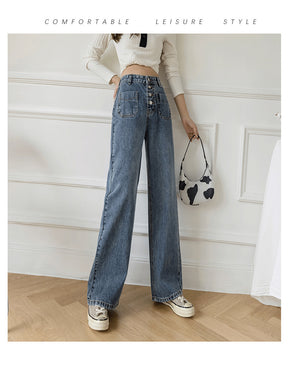 Women's Loose Straight Denim Trousers Female High Waist Wide Leg Pants high street