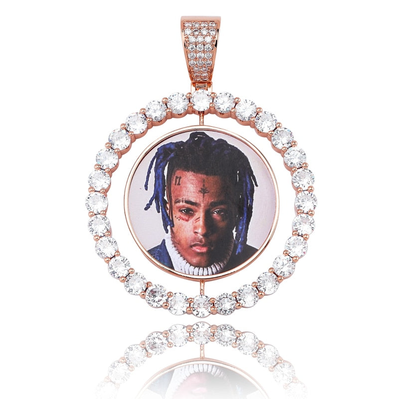 Custom Made Photo Rotating double-sided Medallions Pendant Necklace Men's Hip hop Jewelry