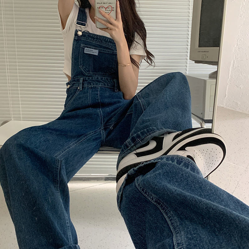 Denim Jumpsuit Women Baggy Jeans Jumpsuits High Waist Wide Leg Overalls Trousers