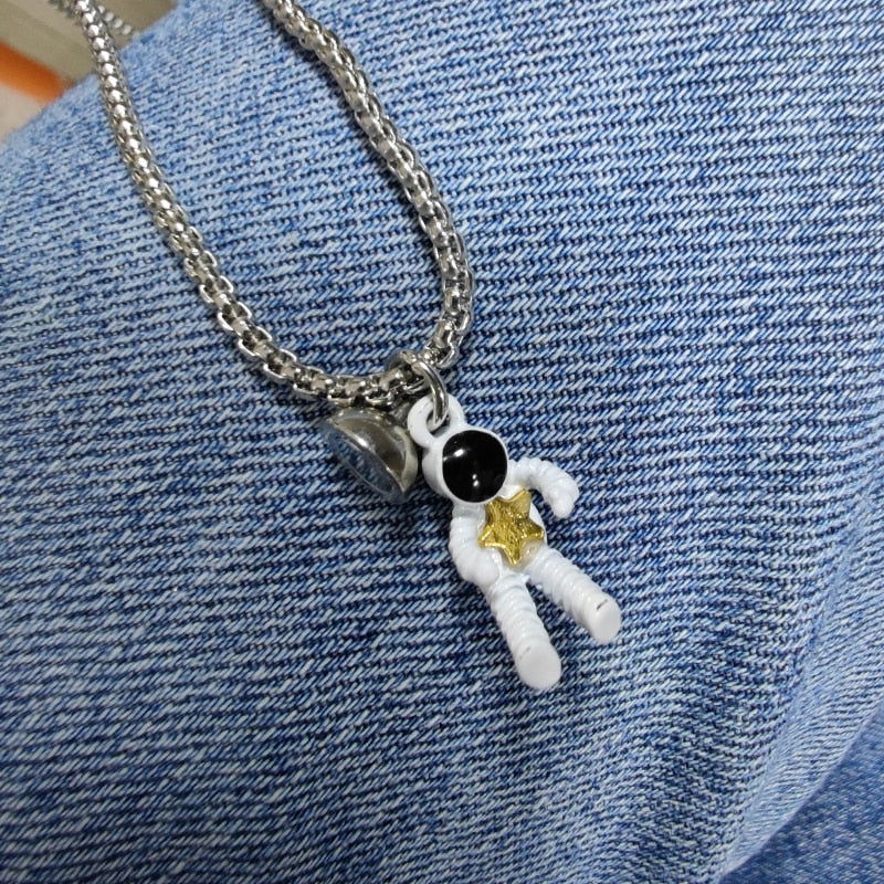 2Pcs Magnetische Paar Halskette Astronaut Anhänger Herz Stern Choker Valentinstag Geschenk