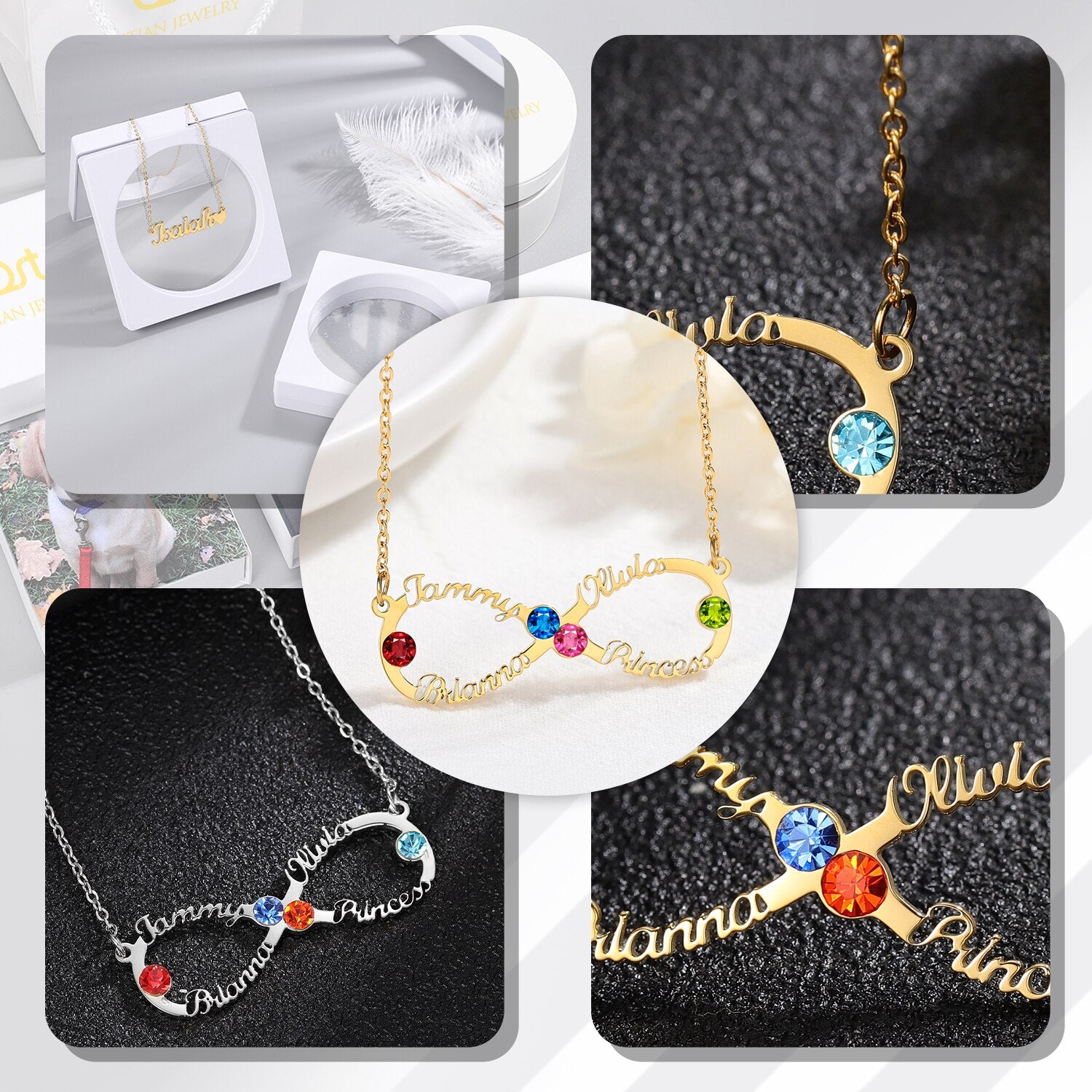 Custom Name Necklace Custom Infinite Loop Necklace Pendant Personalized Birthstone