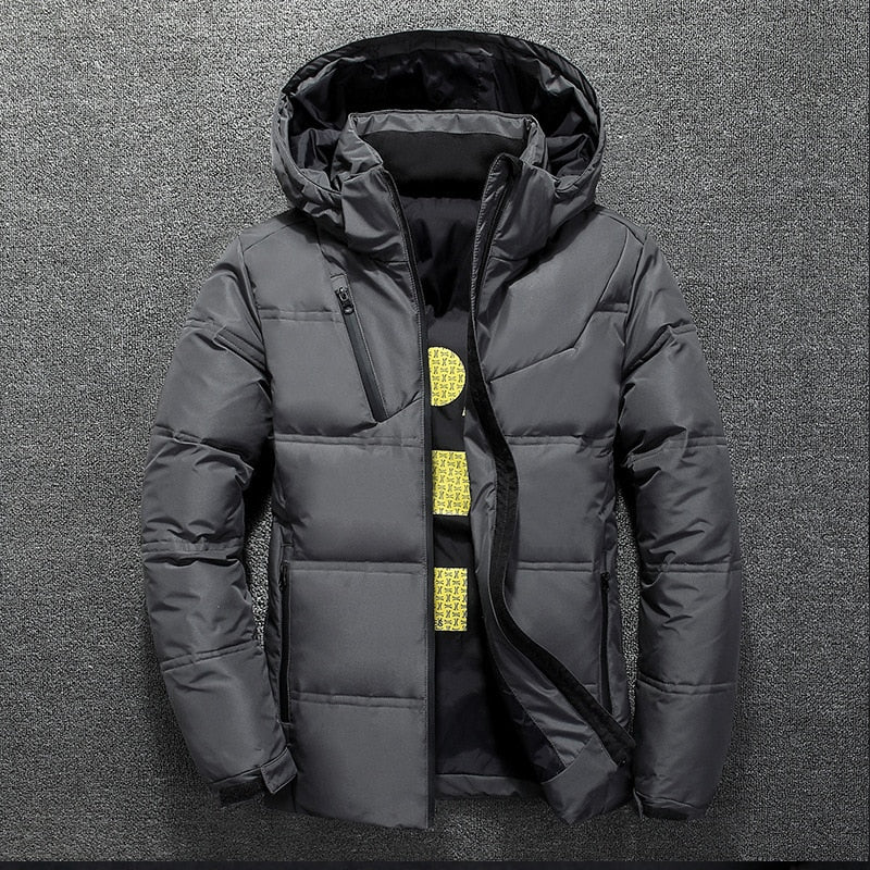 Duck Down Jacket Men Winter Warm Solid Color Hooded Jackets Outdoor Coat