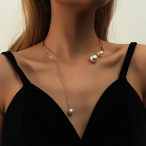 Big White Imitation Pearl Choker Necklace  Clavicle Chain Fashion Necklace