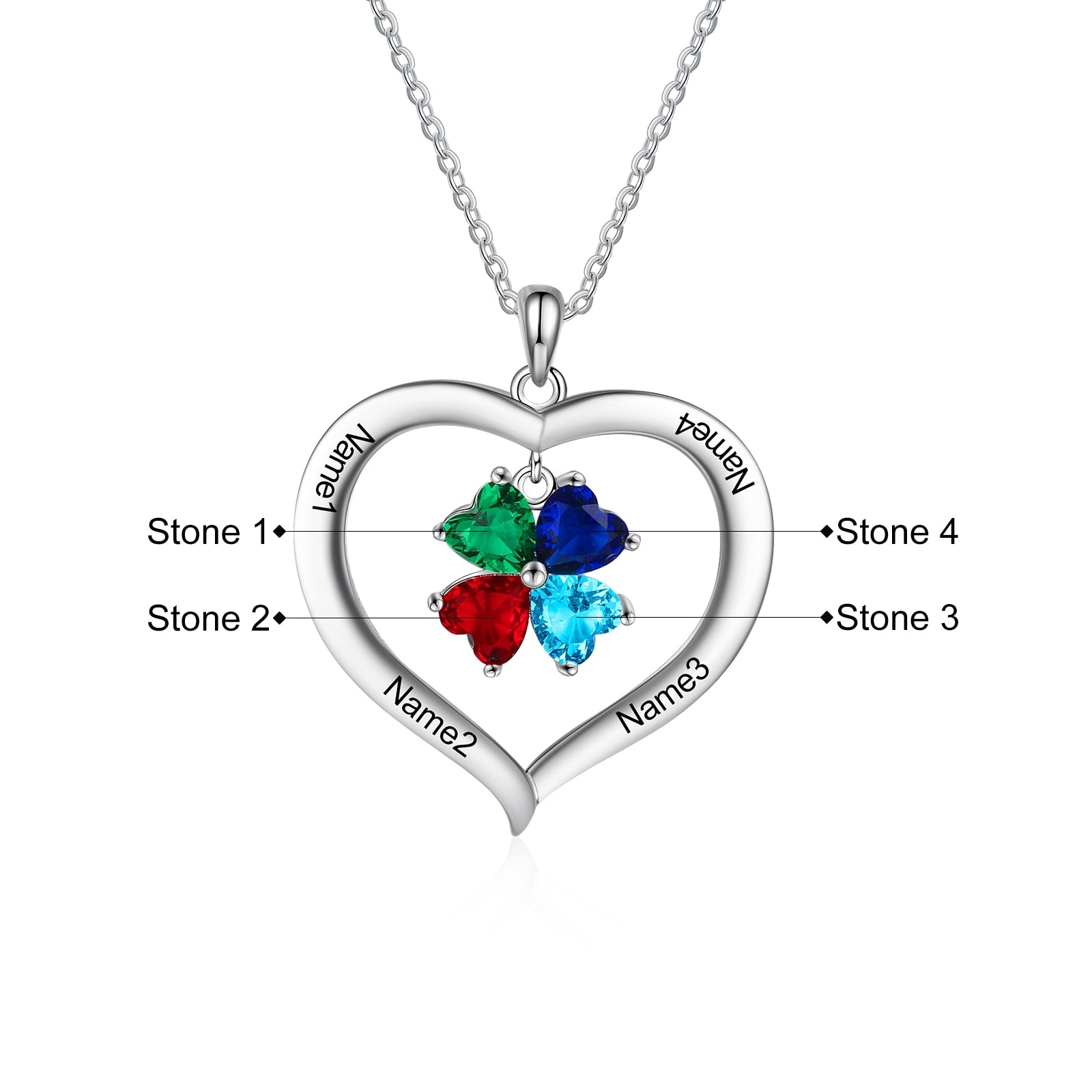 Personalized Heart Name Necklace with 1-8 Engraving Birthstone Pendant