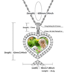 Heart Shaped Custom Photo Spin Double Sided Medallion Pendant Necklace Hip Hop Jewelry