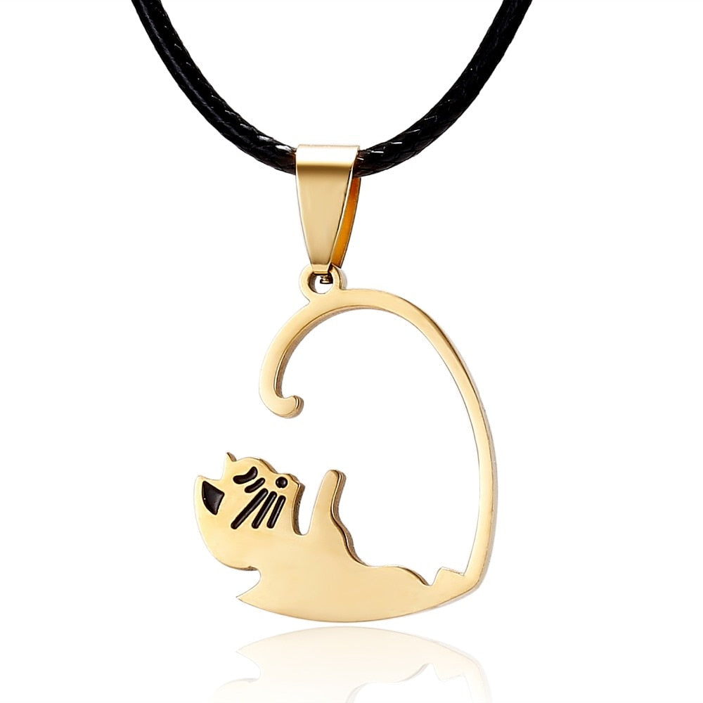 Collana con cuciture a forma di gatto bianco nero Amicizia a forma di cuore Gioielli in coppia con gatto bianco in oro