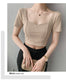 French Clavicle Square Collar Tops Women High Waist Croped Top Short Sleeve T-shirt Female
