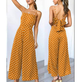 Sleeveless Backless Boho Bow-knot  Dot Jumpsuits Women 2022 Summer Romper