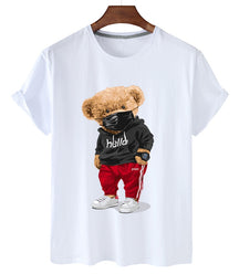 100% Cotton Sports Mask Bear Print Short-sleeved T-shirt Female Half-sleeved Casual Oversized T-shirt